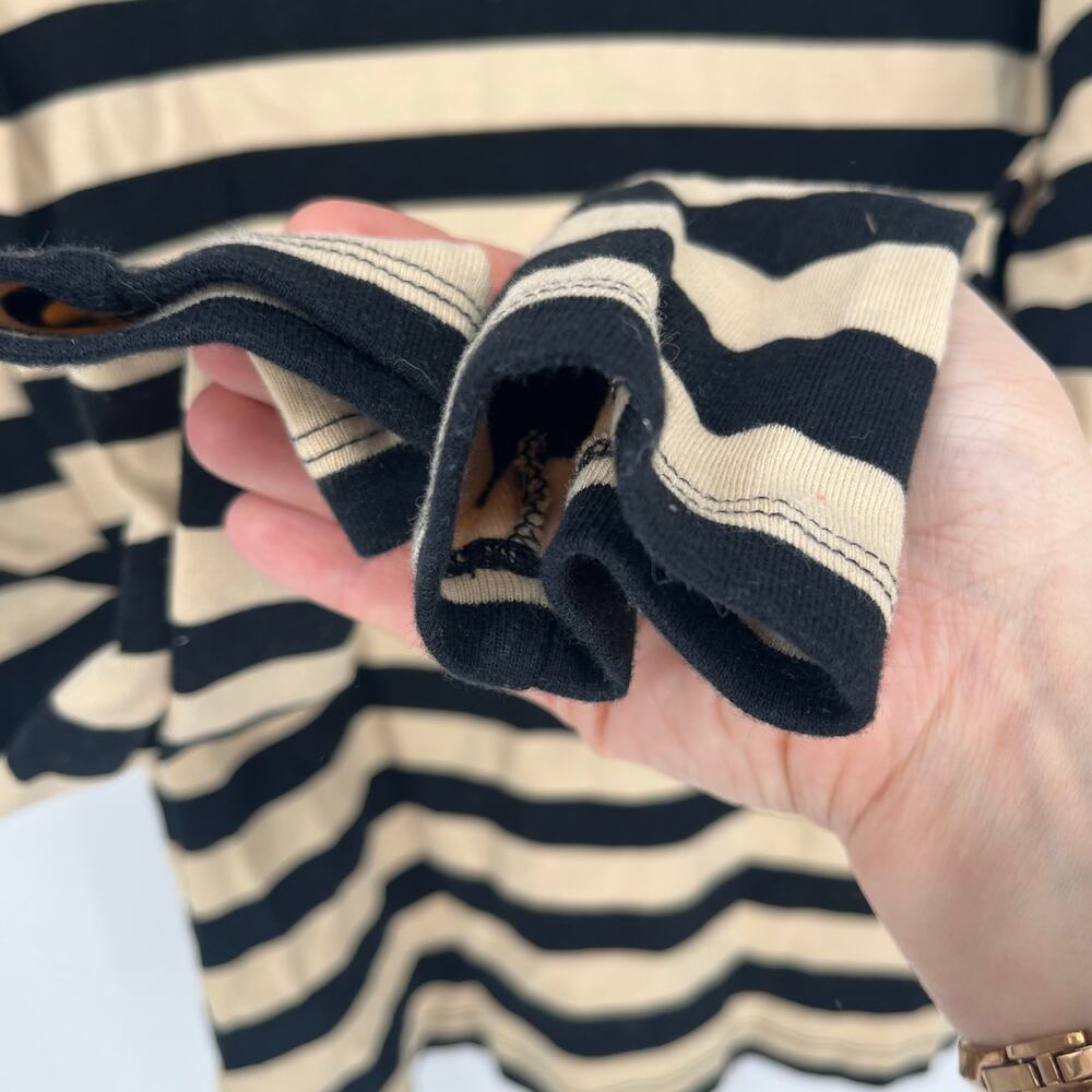 J. Crew Perfect Fit Long Sleeve Shirt Size Large Black Tan Striped Gold Buttons - Picture 6 of 9